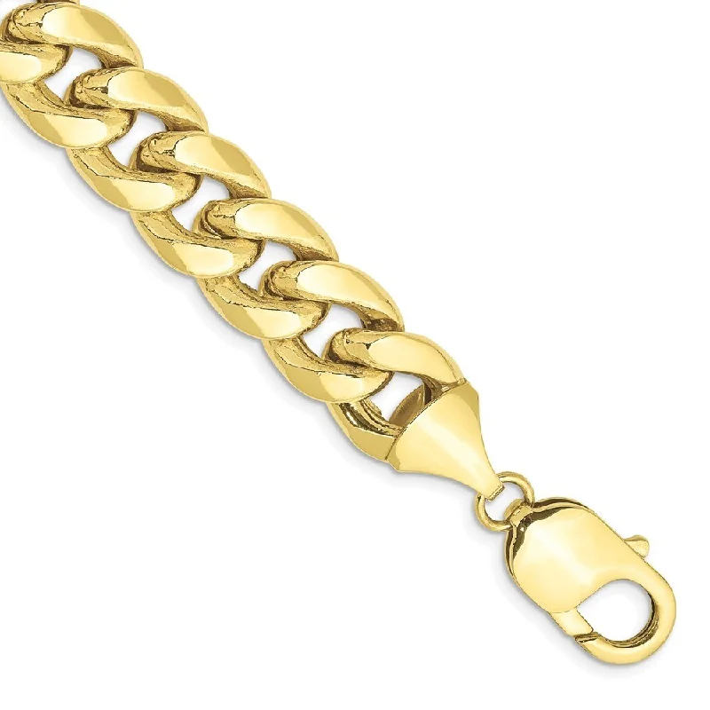 Chestnut husk bracelet-10k Yellow Gold 11mm Semi-Solid Miami Cuban Chain Bracelet, 8"