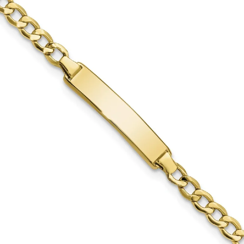 Smoky glass bracelet-10k Yellow Gold Semi-solid Curb Link ID Bracelet, 6" (W-3.75mm)