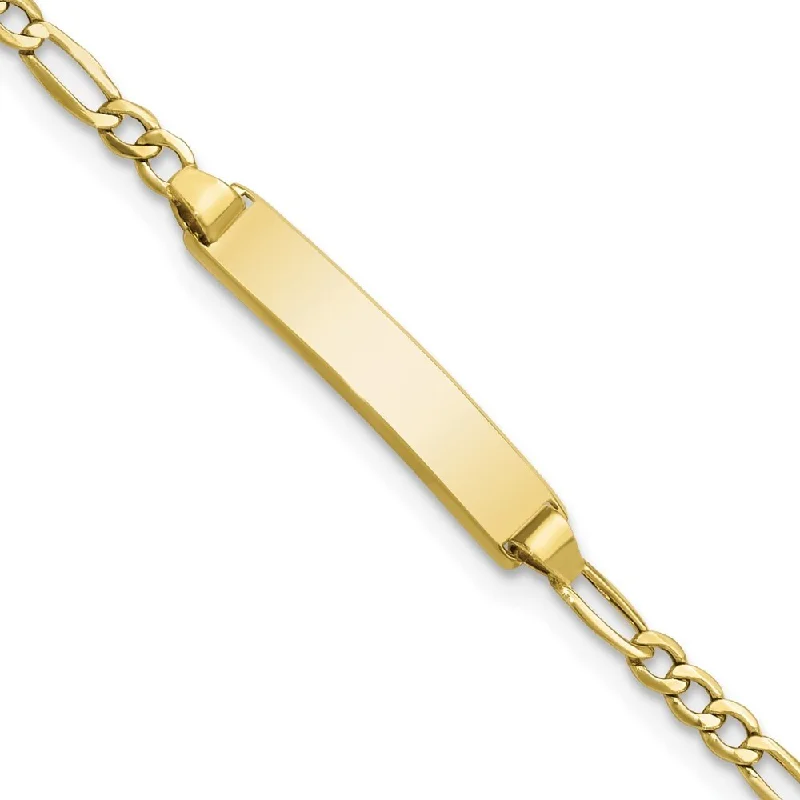 Silk strip bracelet-10k Yellow Gold Semi-solid Figaro Link ID Bracelet, 5.5" (W-4.4mm)