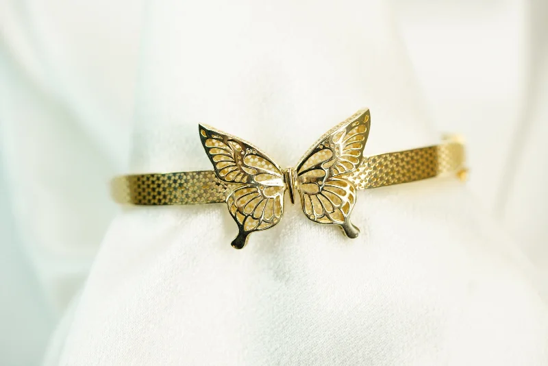 Hazel wood bracelet-14k Golden Butterfly Bangle Bracelet