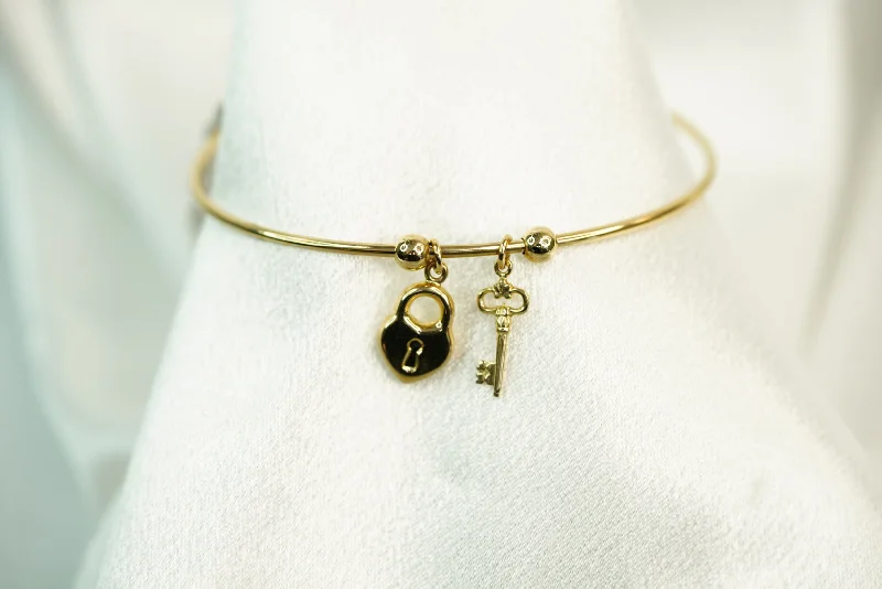 Pyrite point bracelet-14k Lock and Key Charms Bangle Bracelet