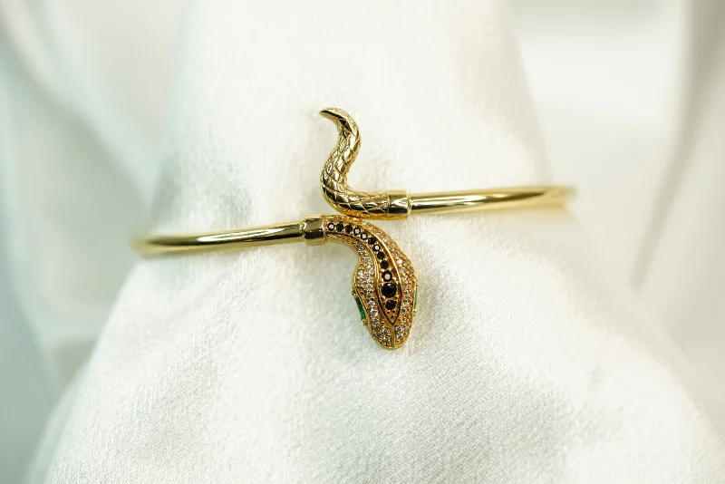 Embossed cuff bracelet-14k Snake Head and Tale Bangle Bracelet