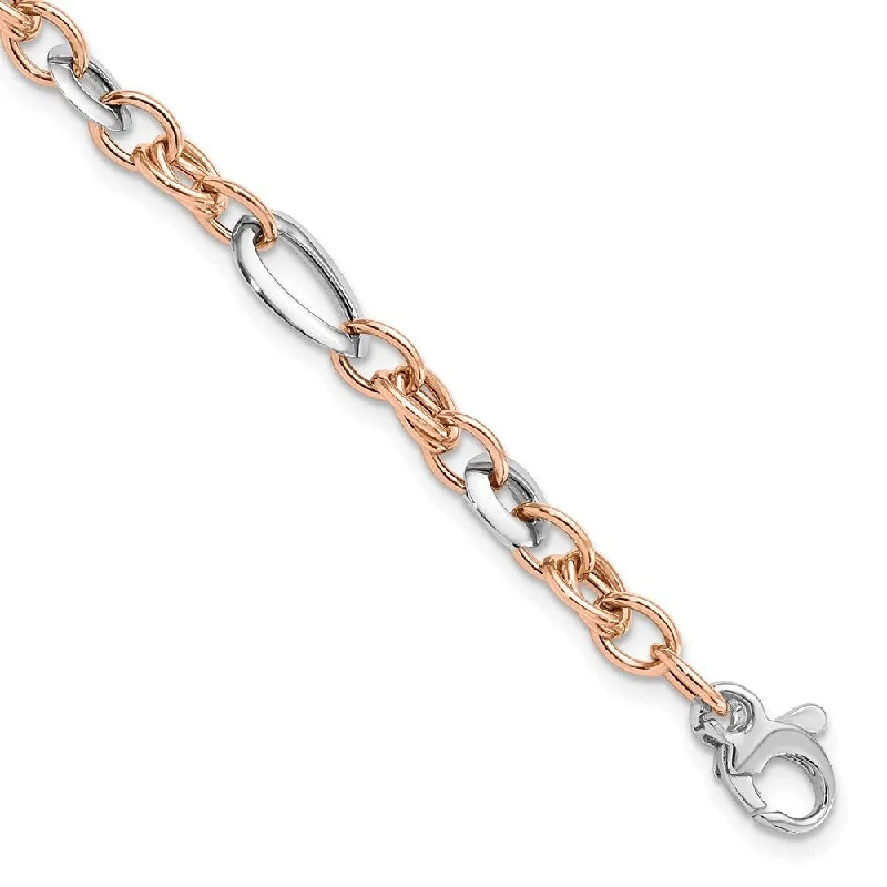 Grooved edge bracelet-14k Two-tone White and Rose Fancy Link Bracelet, 8" (W-6.8mm)