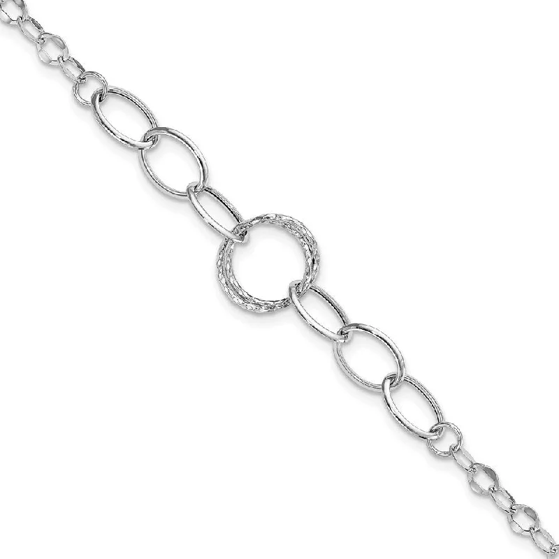 Polished pebble bracelet-14k White Gold 12mm Textured Fancy Link Bracelet, 8"