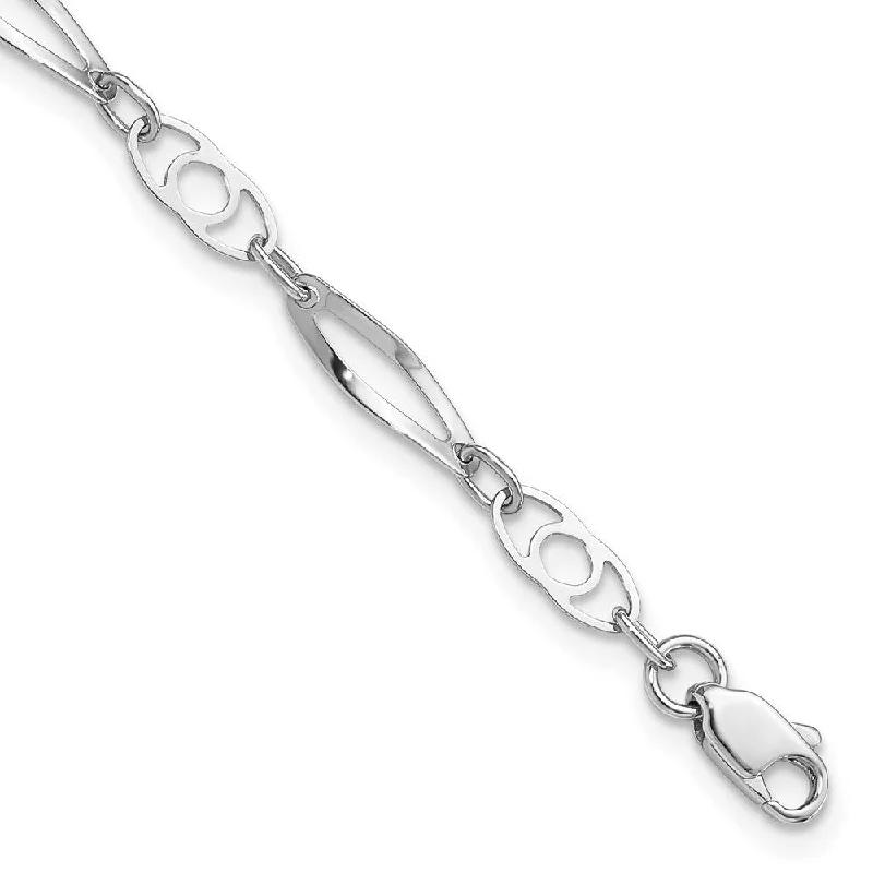 Raised bezel bracelet-14k White Gold 4mm Fancy Link Bracelet, 7"