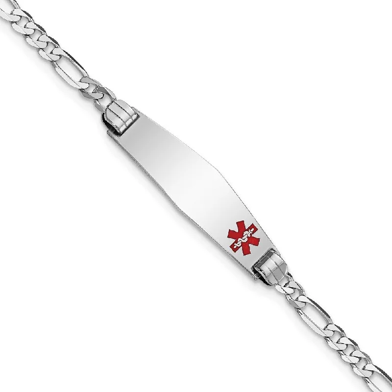 Medieval style bracelet-14k White Gold 7.5mm Medical Soft Diamond Shape Red Enamel Figaro Link ID Bracelet, 7"