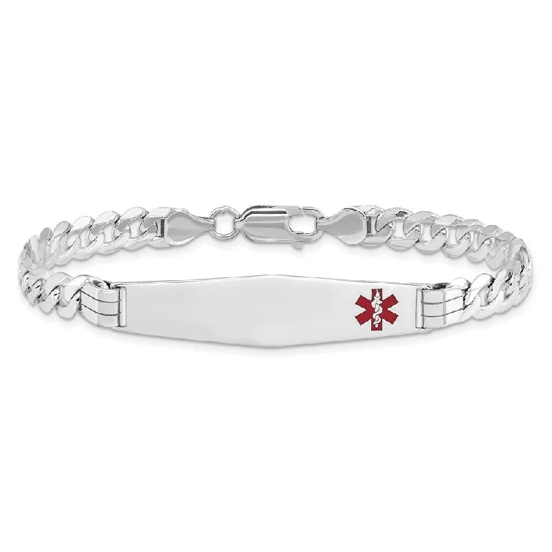 Teardrop design bracelet-14k White Gold 9.5mm Medical Soft Diamond Shape Red Enamel Flat Curb Link ID Bracelet, 8"