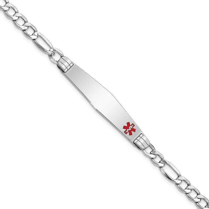 Droplet stone bracelet-14k White Gold 9mm Semi-Solid Medical Soft Diamond Shape Red Enamel Figaro ID Bracelet, 7"