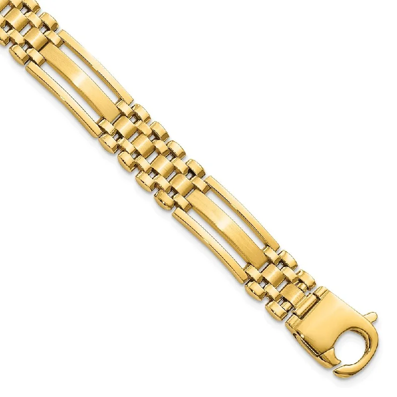 Overlapping scale bracelet-14k Yellow Gold 10.1mm Polished and Satin Mens Link Bracelet, 8.75"