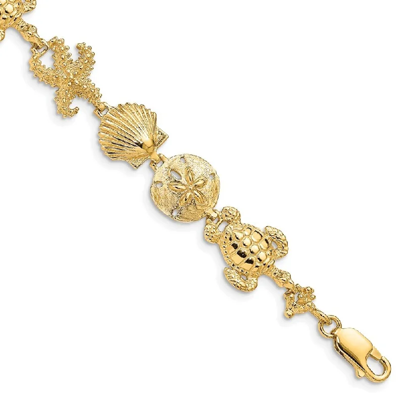 Border stone bracelet-14k Yellow Gold 12mm Sea Life Theme Bracelet, 7.25"