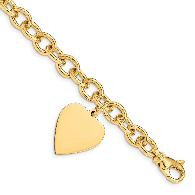 Teardrop design bracelet-14k Yellow Gold 19mm Link w/Heart Charm Bracelet, 7.5"