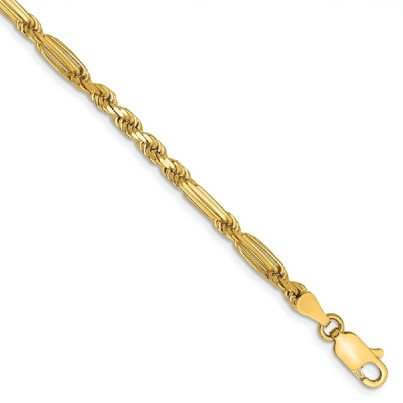 Beak tip bracelet-14k Yellow Gold 3.0mm Diamond-Cut Milano Rope Chain Bracelet, 7"