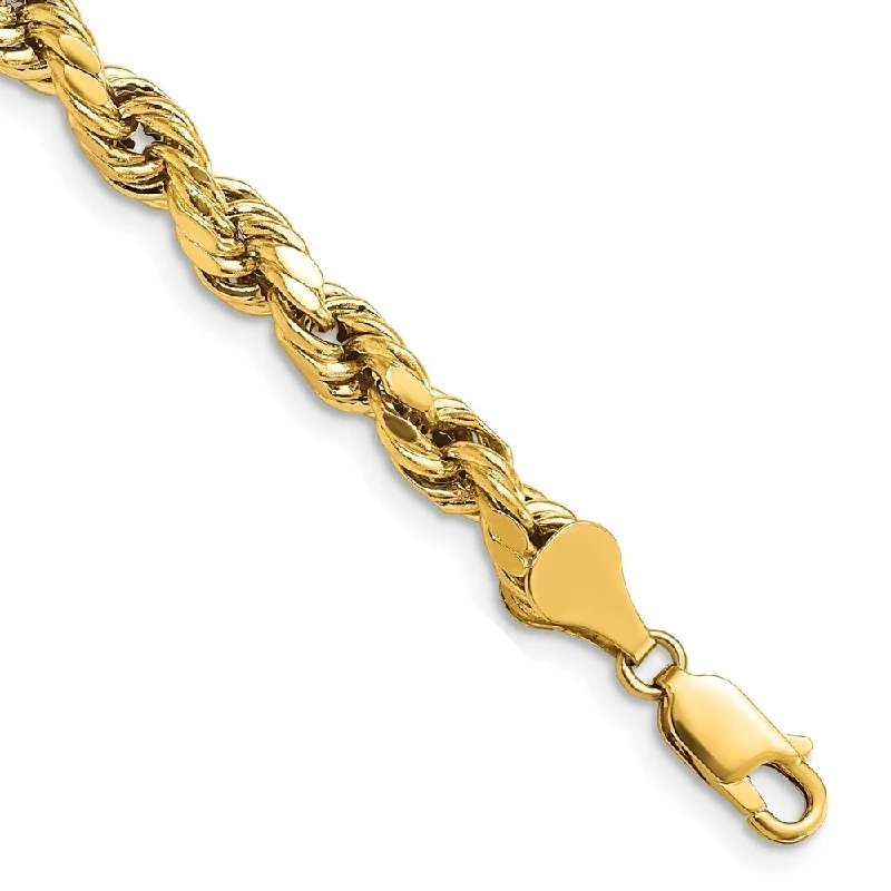 Hittite bead bracelet-14k Yellow Gold 5.5mm Semi-solid Diamond-Cut Rope Chain Bracelet, 7"