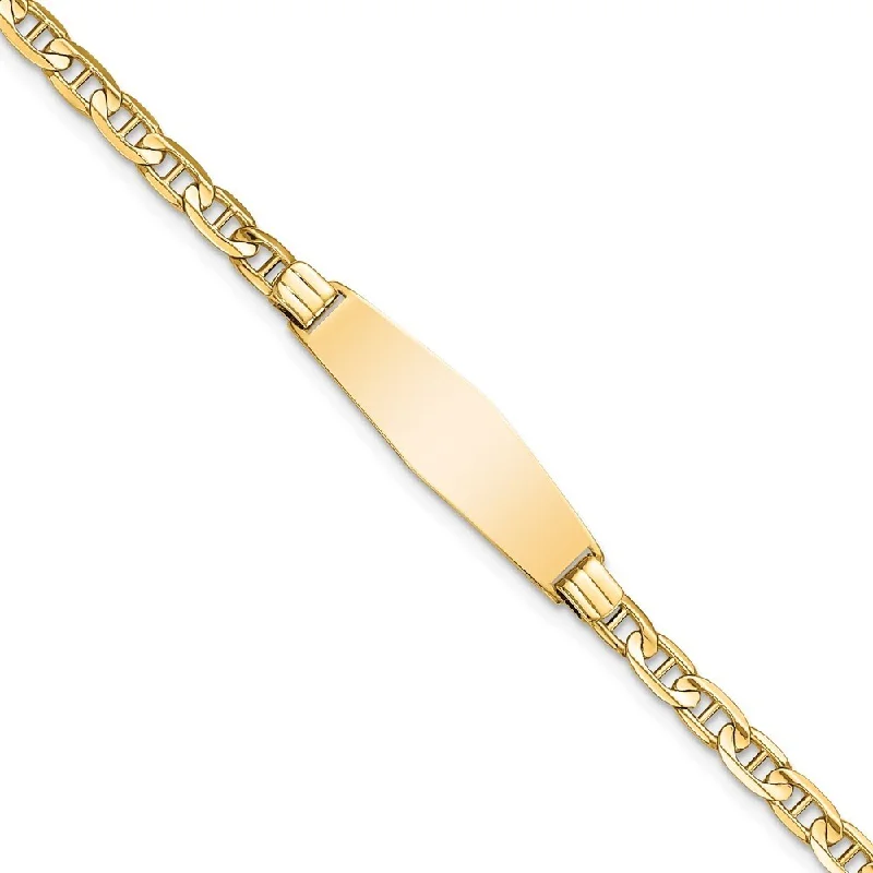 Rhombus opal bracelet-14k Yellow Gold 7.5mm Soft Diamond Shape Anchor Link ID Bracelet, 7"