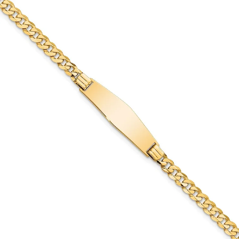 Natural finish bracelet-14k Yellow Gold 7.5mm Soft Diamond Shape Curb Link ID Bracelet, 7"