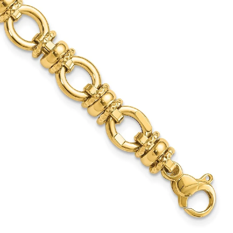 Welded edge bracelet-14k Yellow Gold 8mm Textured Fancy Link Bracelet, 7.75"