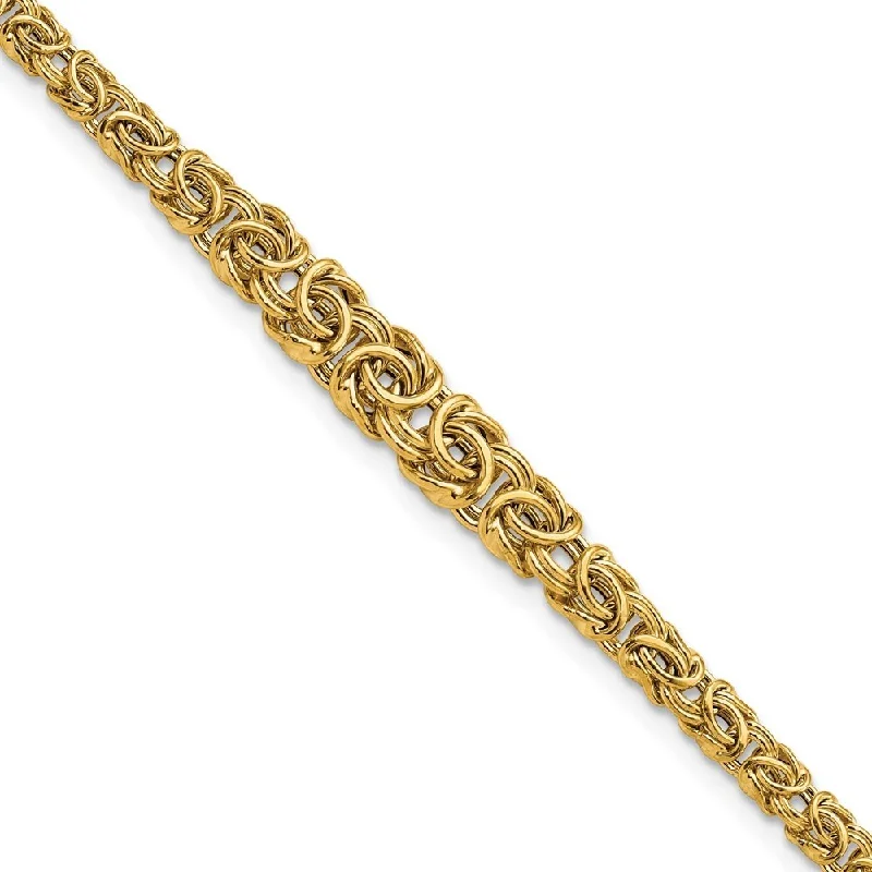 Millet stalk bracelet-14k Yellow Gold Graduated Byzantine Bracelet, 7.25" (W-10.3mm)