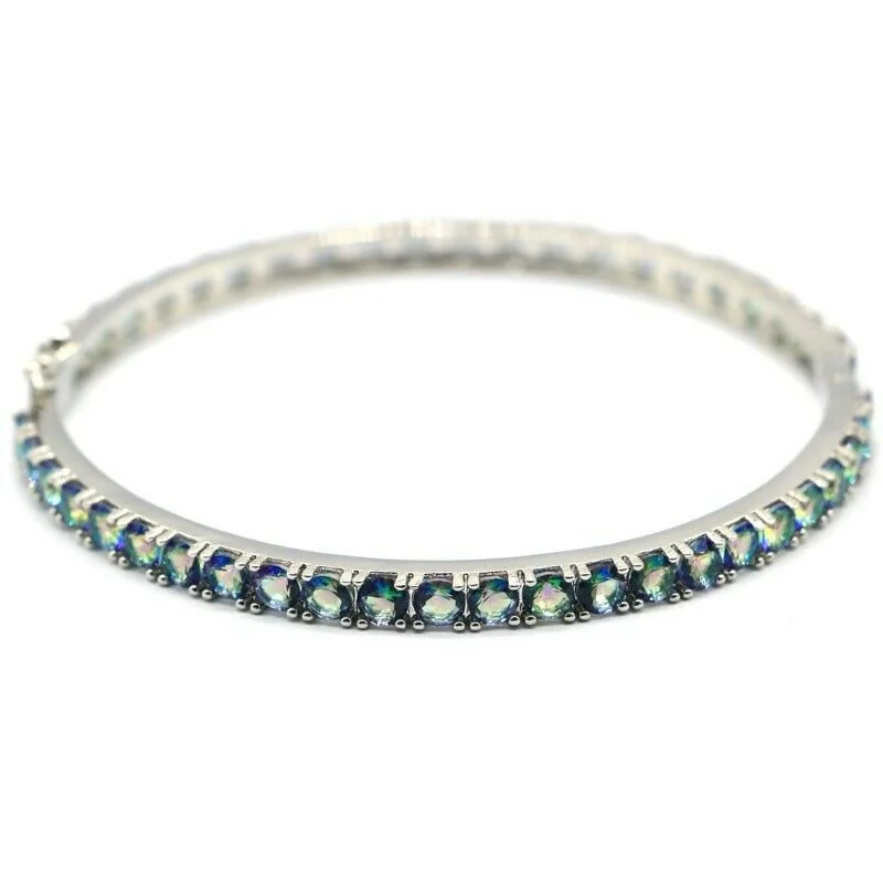 Radial star charm bracelet-18k White Gold Plated Mystic Topaz Hinged Bangle Bracelet