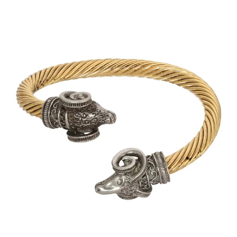 Rattan band bracelet-1928 Jewelry Amun Rams Head Open Bangle Cuff Bracelet