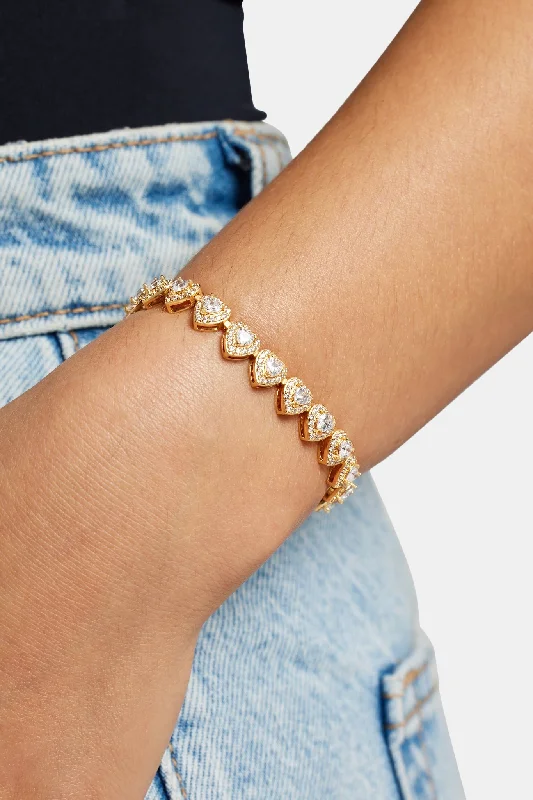 Tandem gem bracelet-7mm Gold Plated Iced CZ Heart Tennis Bracelet