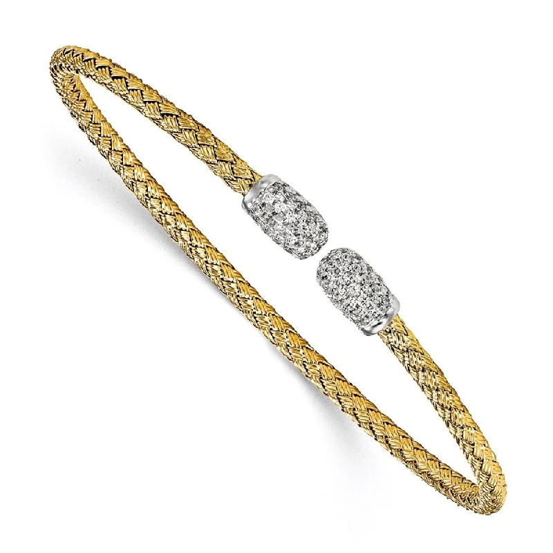 Violet bloom bracelet-925 Sterling Silver Gold-tone Cubic Zirconia Woven Cuff Bracelet, 6.75"