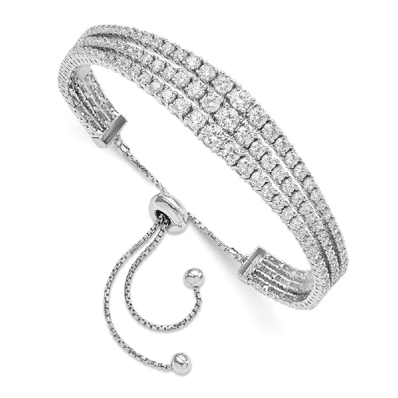 Knotted twig bracelet-925 Sterling Silver Rhodium-plated Graduated Cubic Zirconia 3 Strand Adjustable Bracelet