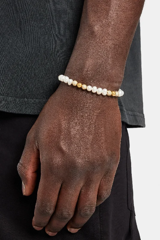 Puzzle code bracelet-Baroque Freshwater Pearl Gold Ice Ball Bracelet - Gold