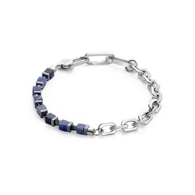 Rattan band bracelet-Bracelet Precious Fusion link chain blue-silver