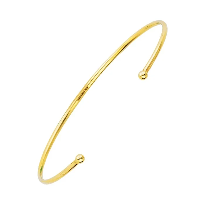 Cedar nut bracelet-Curata 14k Yellow Gold Open Cuff Stackable Bangle Bracelet 3mm End Bead