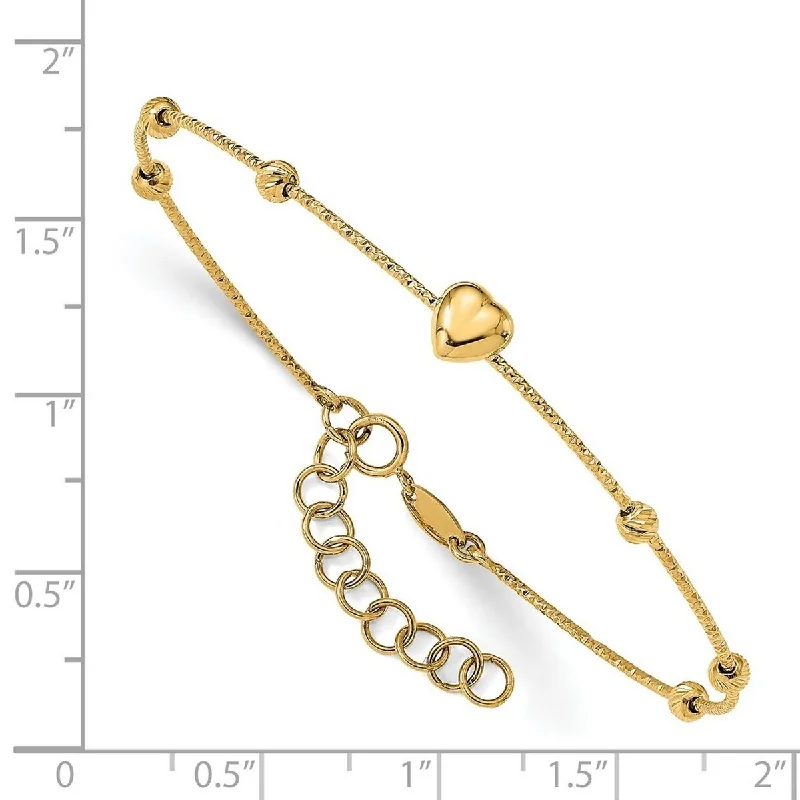 Shifted gem bracelet-Curata 14k Yellow Gold Sparkle-Cut Beads With Heart Flexible Bangle Bracelet