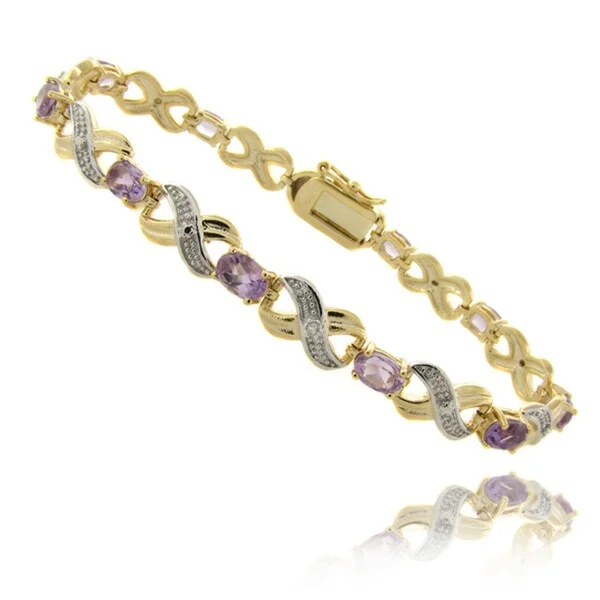 Recycled object bracelet-Dolce Giavonna 14k Gold Overlay 4 1/2ct Amethyst and Diamond 'XO' Bracelet