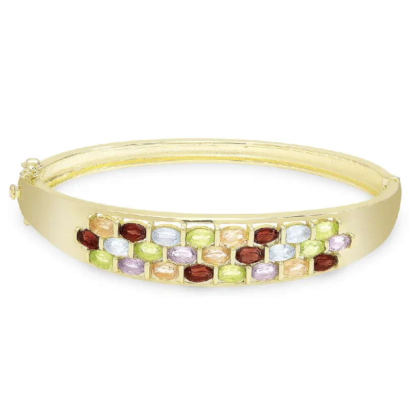 Waxed finish bracelet-Dolce Giavonna Gold Over Sterling Silver Gemstone Bangle