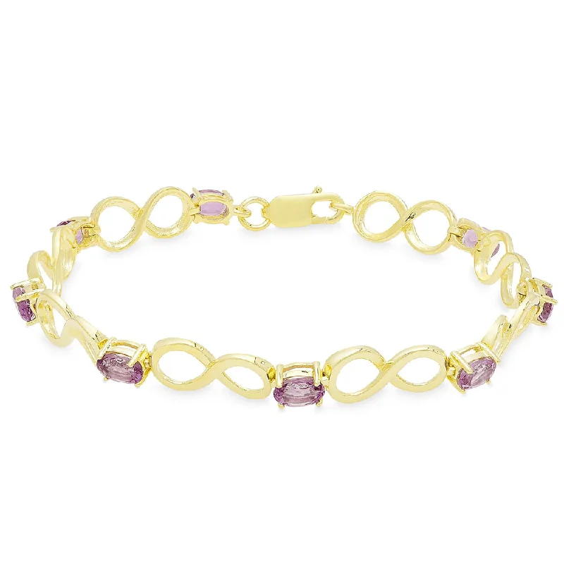 Abstract print bracelet-Dolce Giavonna Gold Over Sterling Silver Oval Gemstone Infinity Design Bracelet