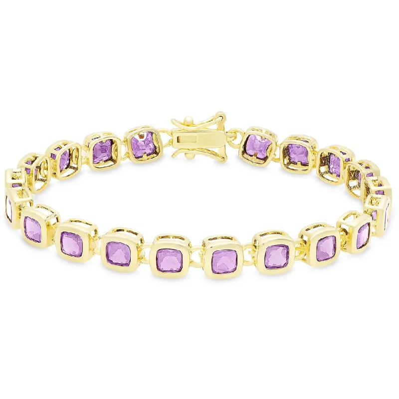 Orchid fluorite bracelet-Dolce Giavonna Gold Over Sterling Silver Square Gemstone Link Bracelet