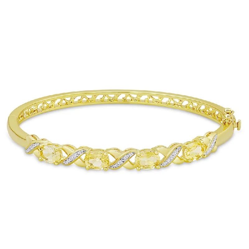 Violet bloom bracelet-Dolce Giavonna Gold Overlay Citrine and Diamond Accent 'XO' Bangle