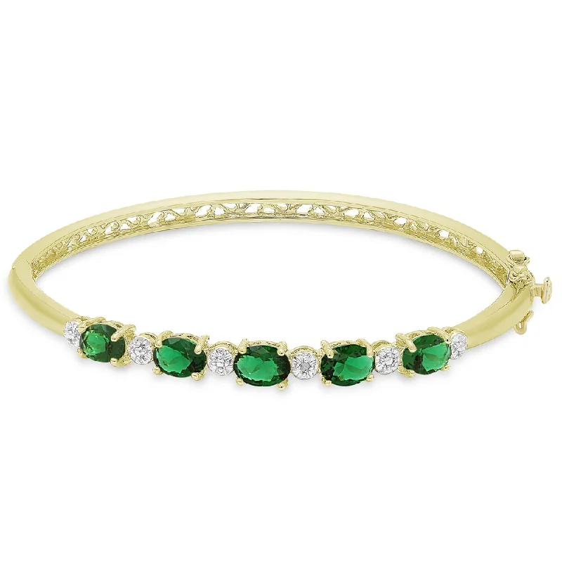 Thyme leaf bracelet-Dolce Giavonna Gold Overlay Simulated Emerald and Diamond Accent Bangle