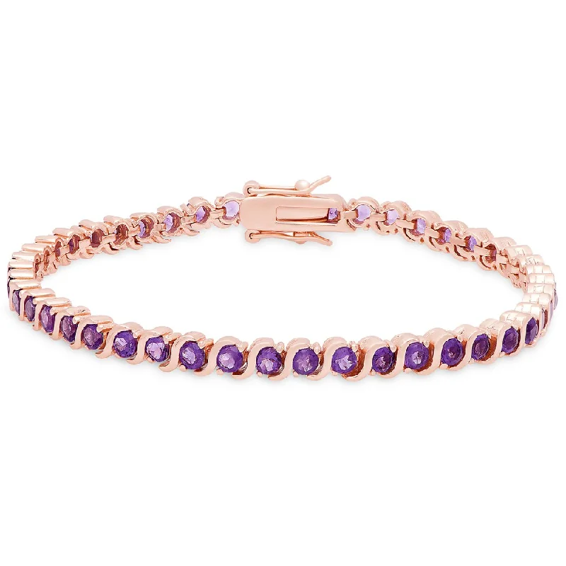 Nordic braid bracelet-Dolce Giavonna Rose Gold Over Silver Amethyst Tennis Bracelet