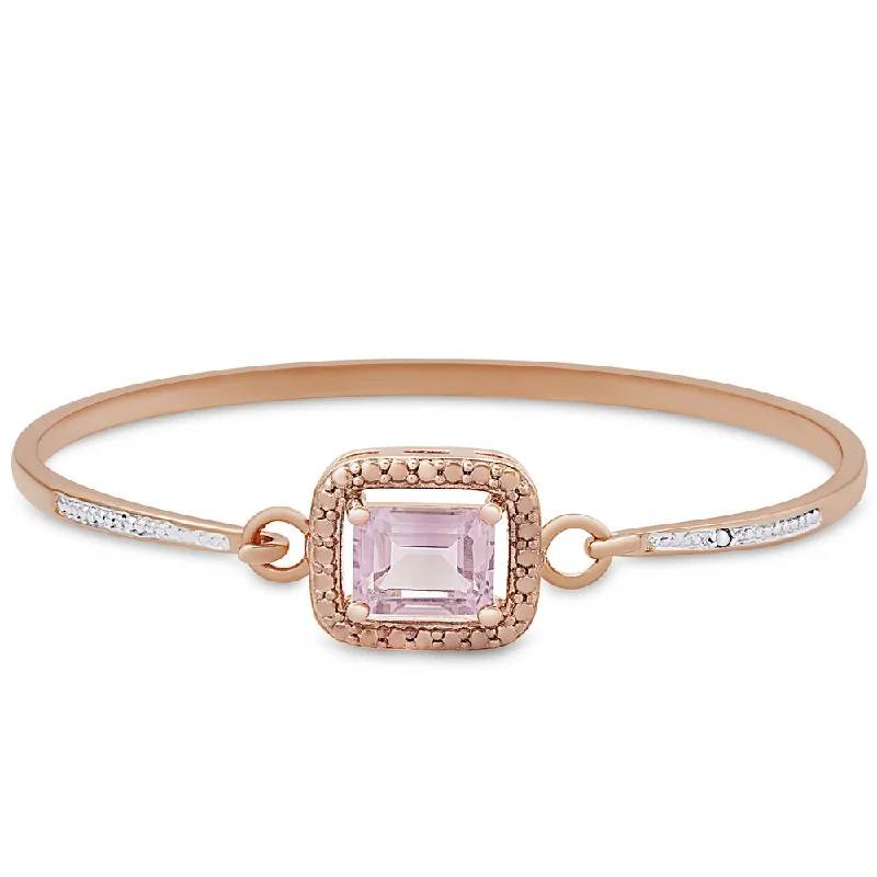 Micro pave bracelet-Dolce Giavonna Rose Gold Overlay Amethyst and Diamond Accent Square Bangle