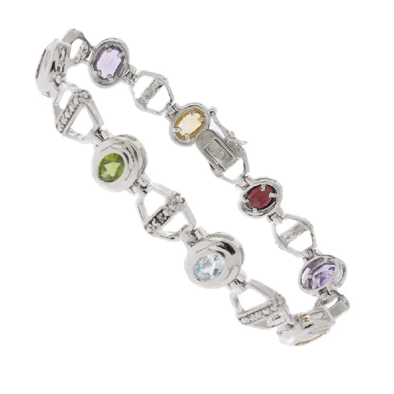 Cast metal bracelet-Dolce Giavonna Silver Overlay Gemstone and Diamond Accent Oval Link Bracelet