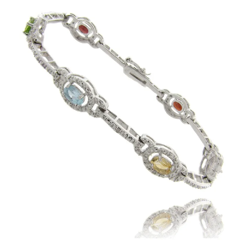 Powdered finish bracelet-Dolce Giavonna Silverplated Multi-Gemstone and Diamond Accent Link Bracelet