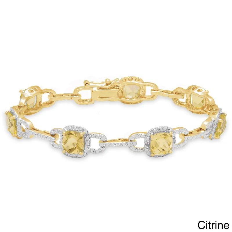 Tandem gem bracelet-Dolce Giavonna Sterling Silver Gemstone and Diamond Accent Link Bracelet