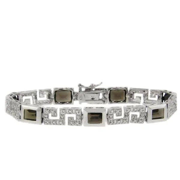 Welded edge bracelet-Dolce Giavonna Sterling Silver Smokey Quartz and Diamond Accent Greek Key Bracelet