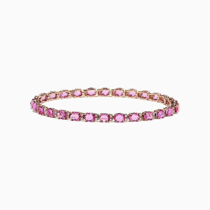 Scratched finish bracelet-14K Rose Gold Pink Sapphire and Diamond Tennis Bracelet, 9.03 TCW