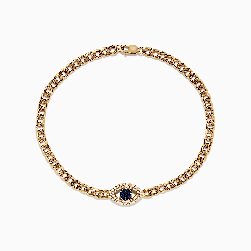 Marigold amber bracelet-14K Yellow Gold Blue Sapphire and Diamond Evil Eye Bracelet