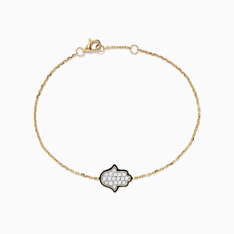 Scored band bracelet-14K Yellow Gold Diamond Hamsa Bracelet