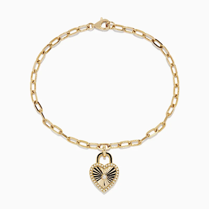 Rhombus opal bracelet-14K Yellow Gold Diamond Heart Bracelet