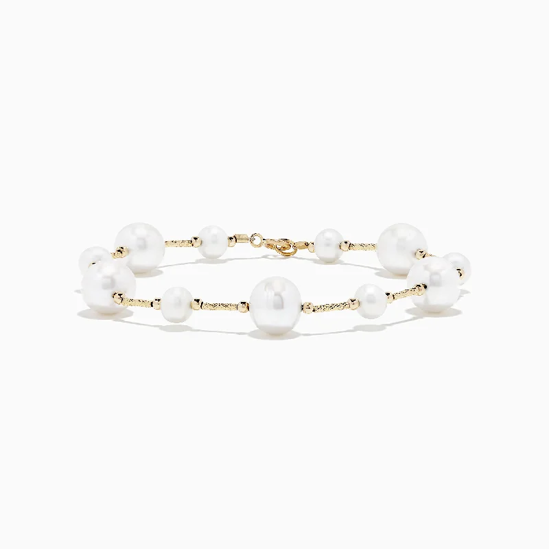 Micro pave bracelet-14K Yellow Gold Pearl Station Bracelet