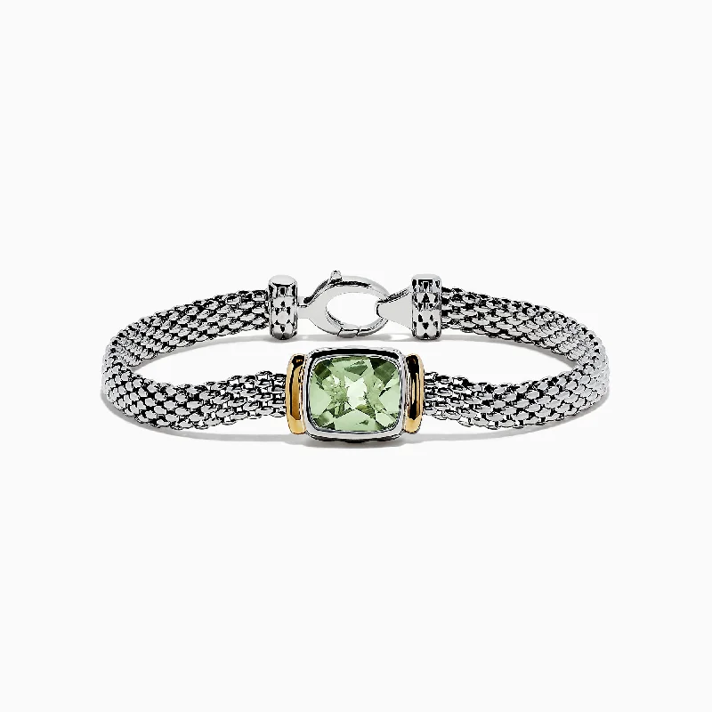 Porcelain band bracelet-925 Sterling Silver & 18K Gold Green Amethyst Bracelet, 4.70 TCW