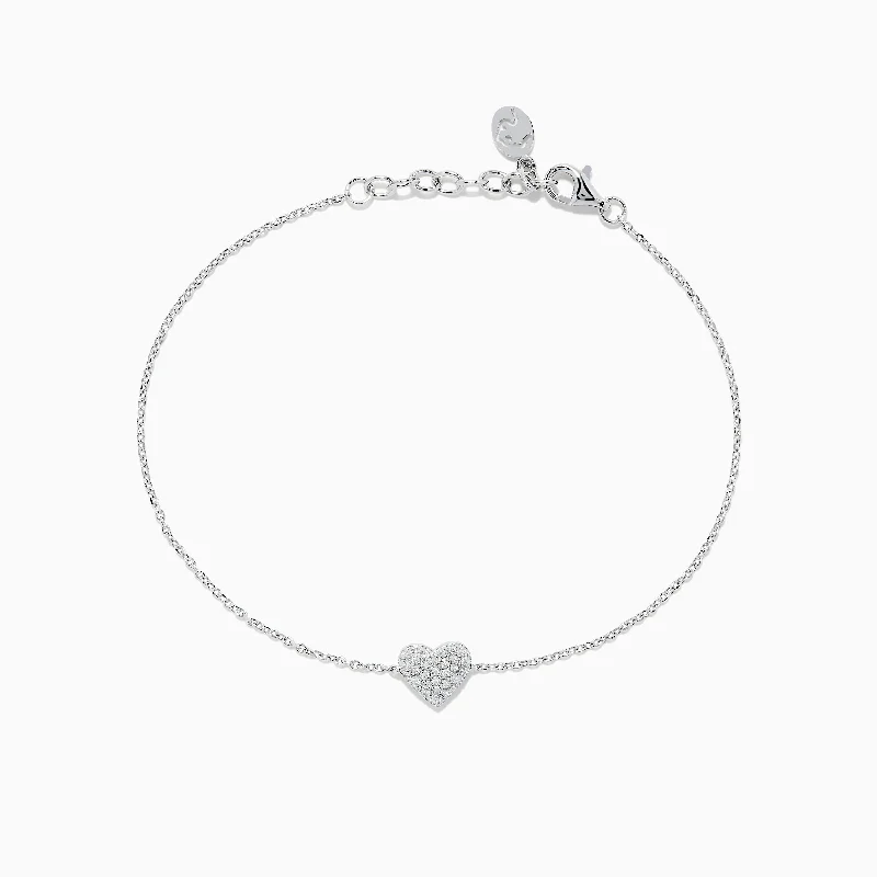 Arched band bracelet-925 Sterling Silver Diamond Heart Bracelet