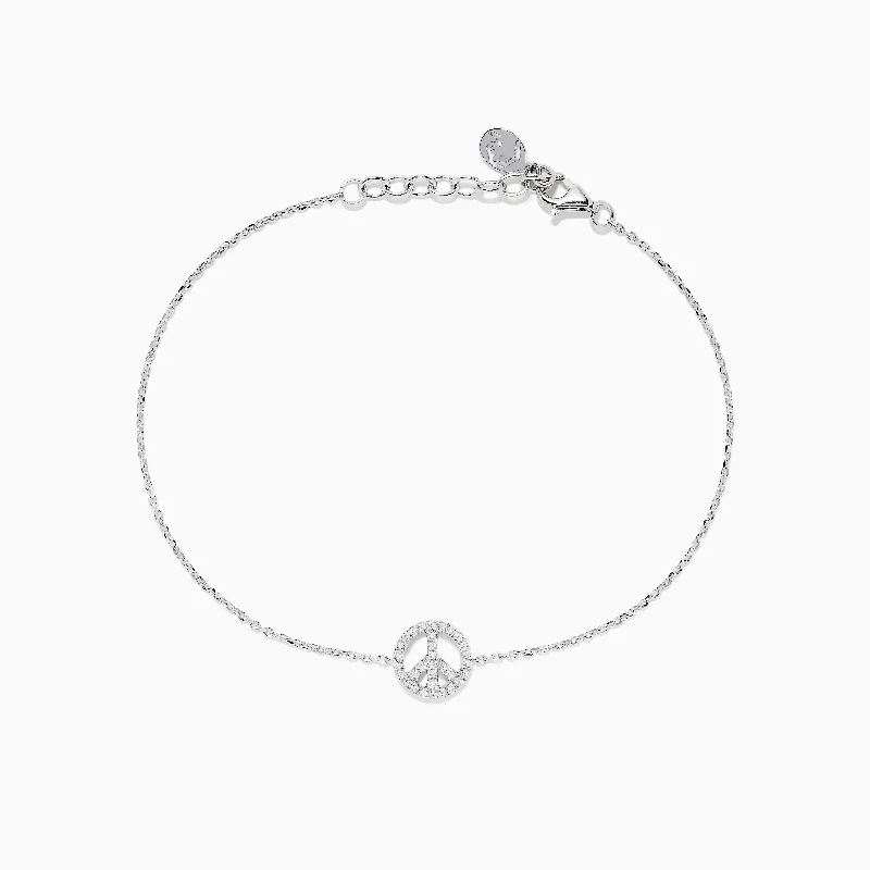 Vaulted charm bracelet-925 Sterling Silver Diamond Peace Sign Bracelet